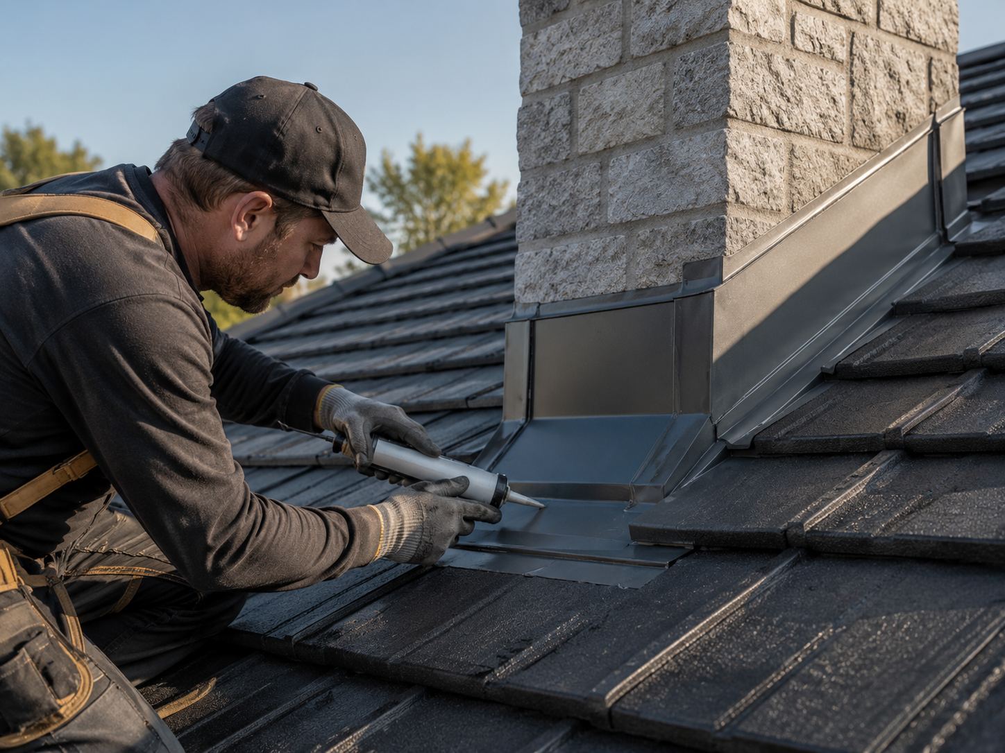 Close-up of ridge capping and pointing on a Brisbane tile roof